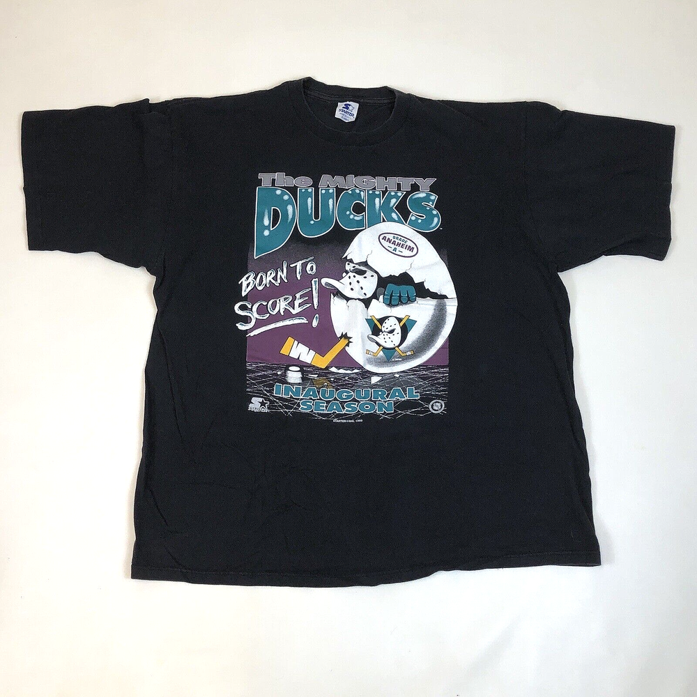 Vintage 1993 Anaheim Mighty Ducks Starter Inaugural Season Black T Shirt Size XL
