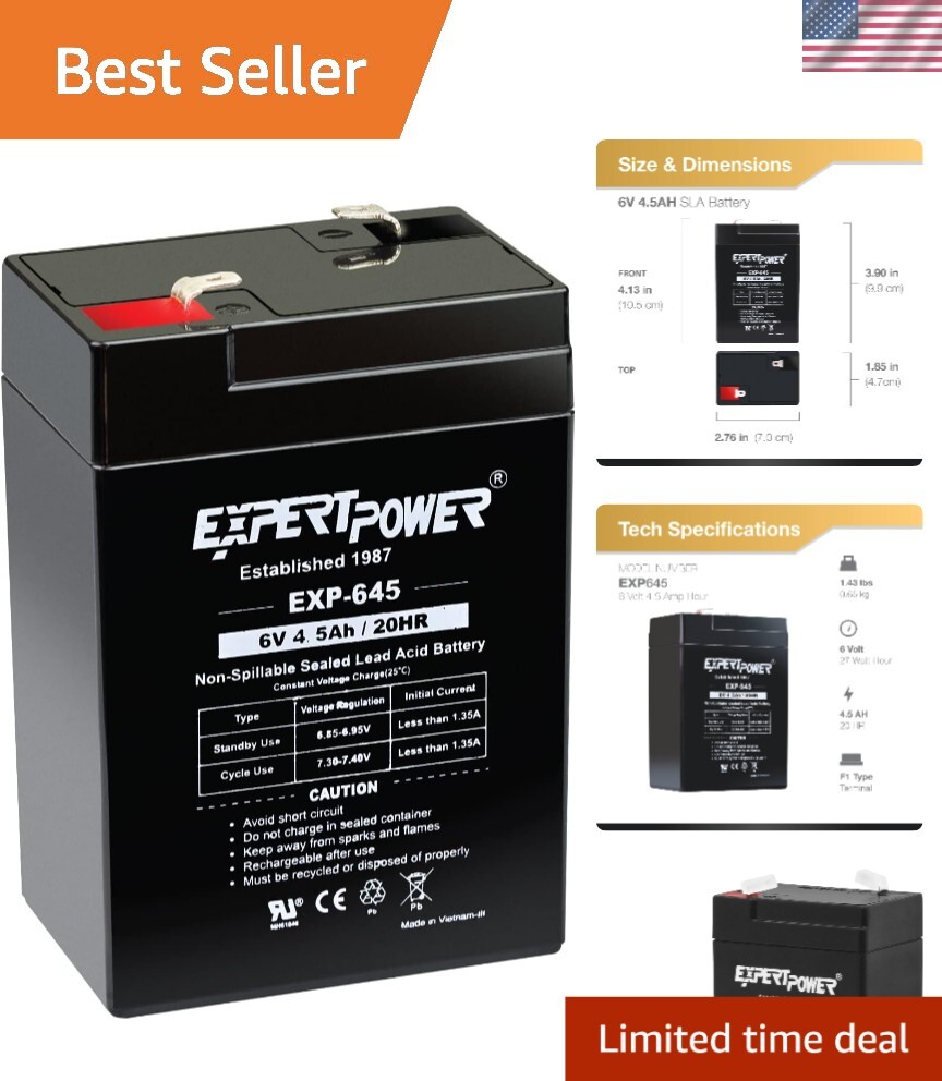 High-Impact Resistant 6 Volt 4.5 Amp Sealed Lead Acid Battery for Safe Operation