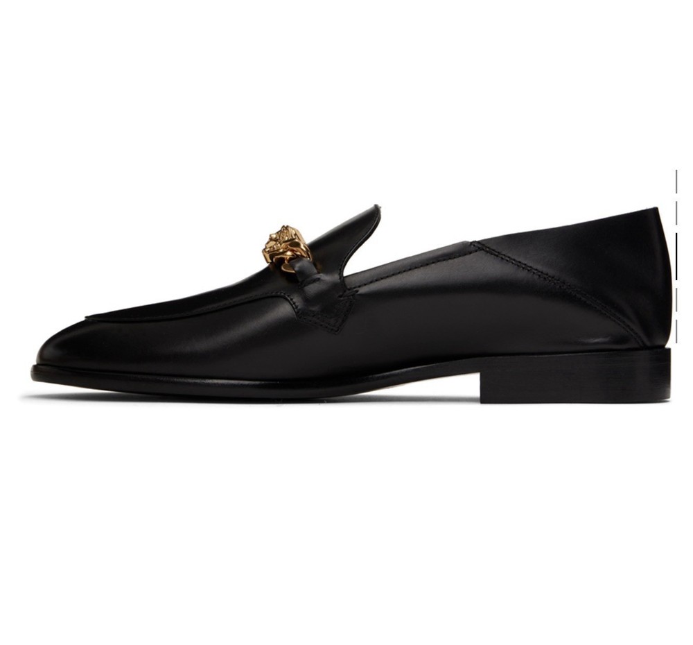 Versace Black Leather Lion Head Metal Loafer Men's Dress Shoes