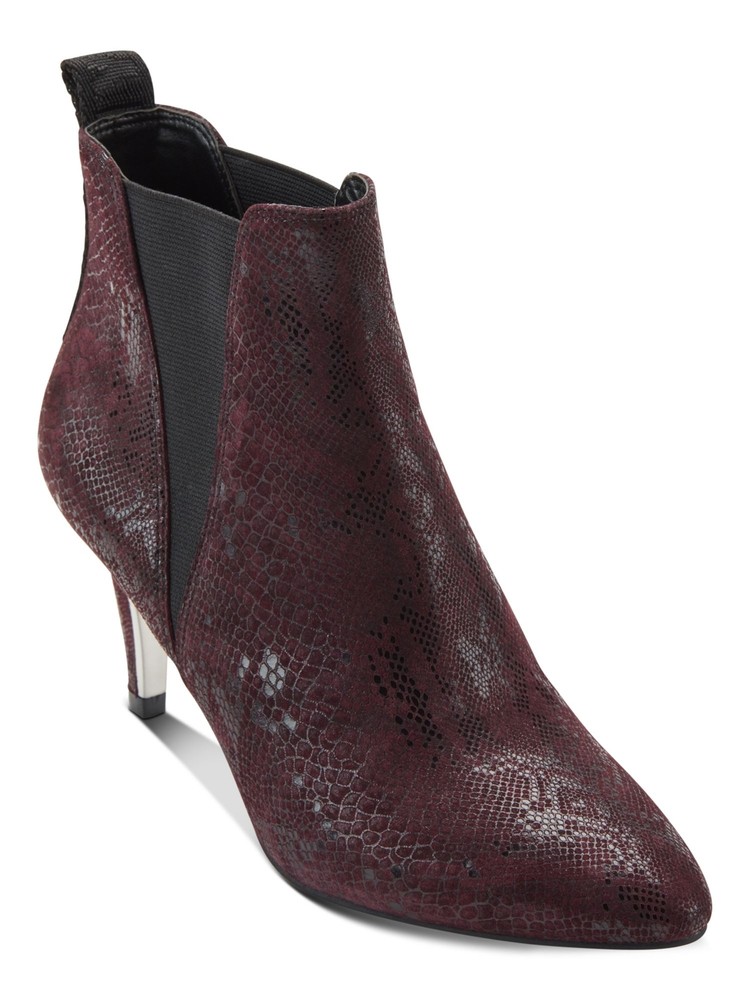 DKNY Womens Burgundy Snakeskin Heel Rand Back Strap Alani Almond Booties 8.5 M