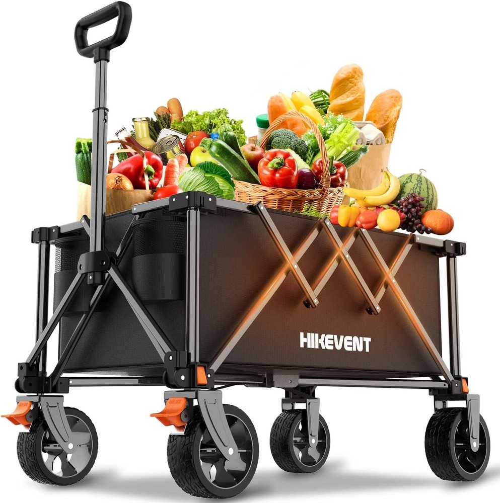 Collapsible Wagon Cart with Wheels 220lbs Foldable Wagon 120L Shopping Cart new