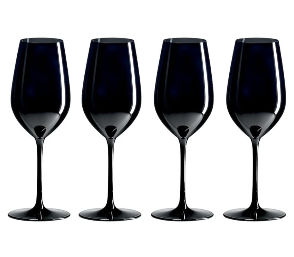 4 European-Made Double Blind Black Wine Glasses, 16 Oz, 100% Lead-Free Crystal,