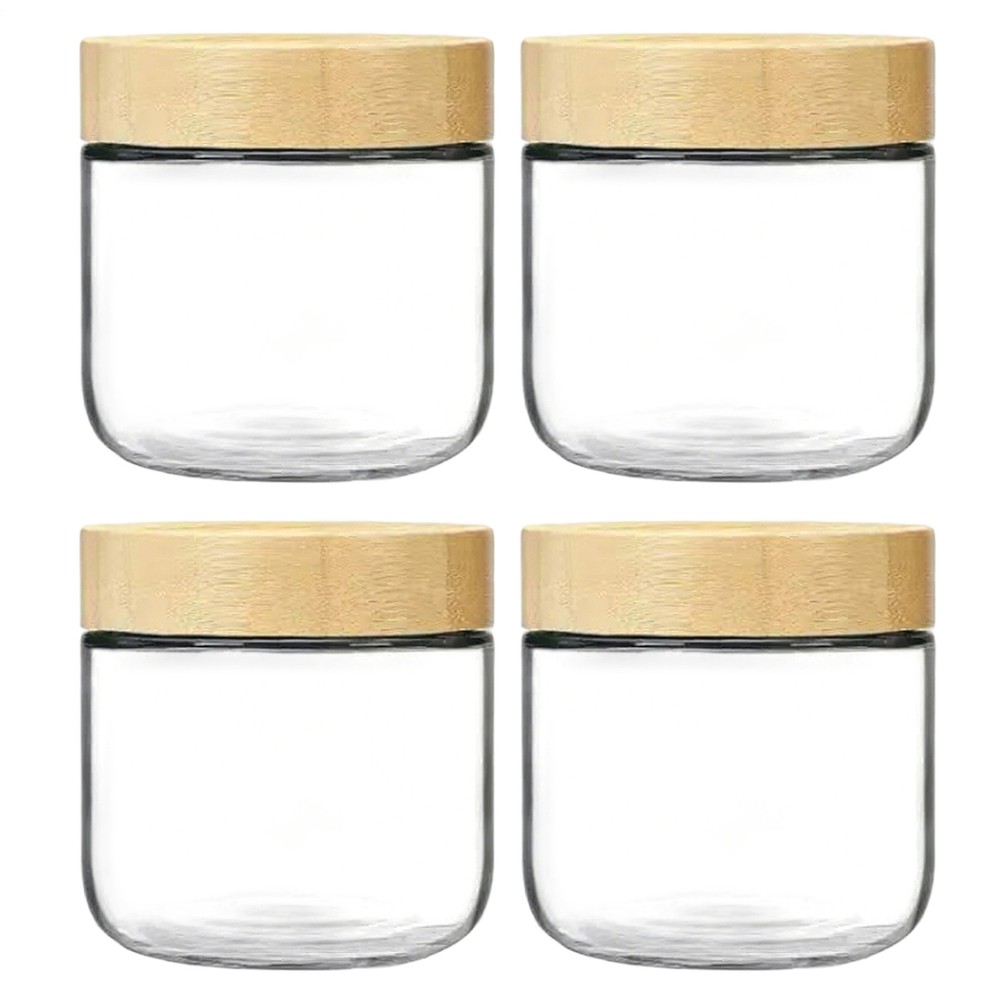 4 X 300ml LeakproofGlass Wide Mouth Salad Jar Overnight Oats Containers With Lid