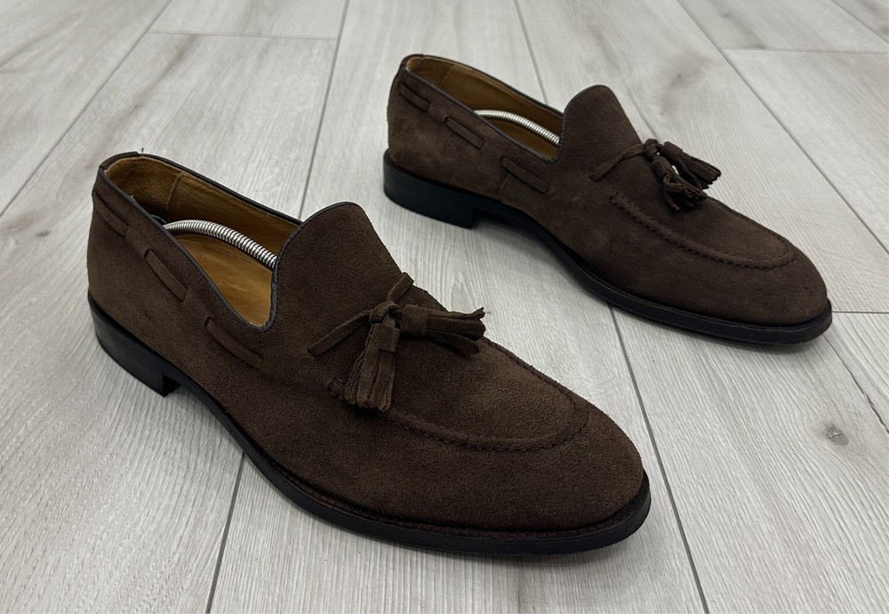 Charles Tyrwhitt Men's Luxury Brown Suede Tassel Loafers Dress Shoes Size UK 10