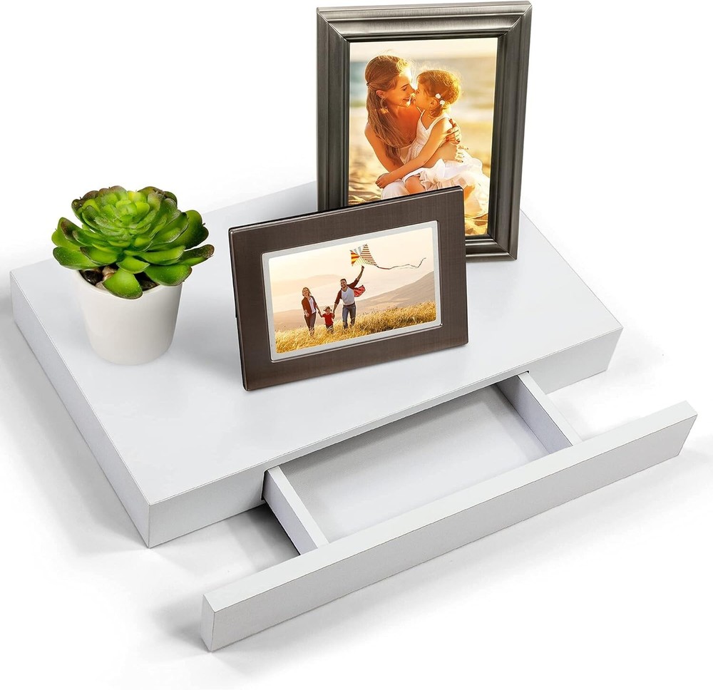 Floating Nightstand Shelf with Drawer 16 Inch Wall Mount Bedroom Storage