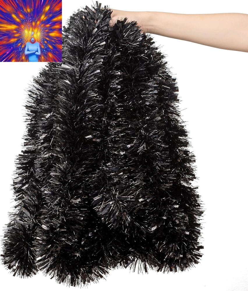 33Ft Black Christmas Tinsel Garland,Metallic Twisted Tinsel Garland Hanging Deco