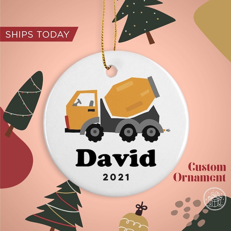 Personalized Christmas Ornament, Mixer Truck Ornament, Custom Family Keepsake...