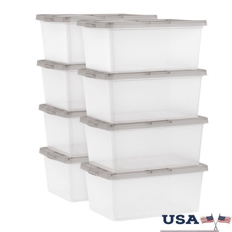 Stackable Storage Bins W/ Lids Plastic Containers Home Office Organization New