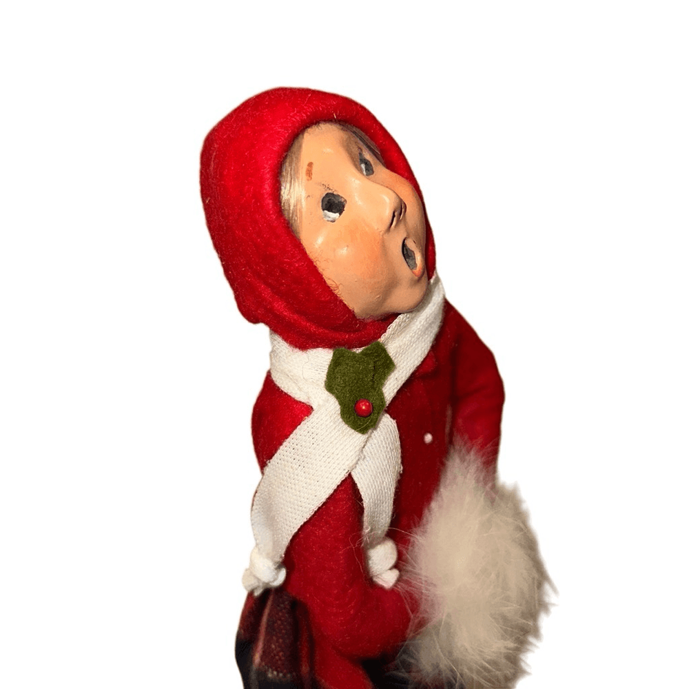 Byers Choice 1988 Girl Child in Plaid Skirt & Brown Hair 