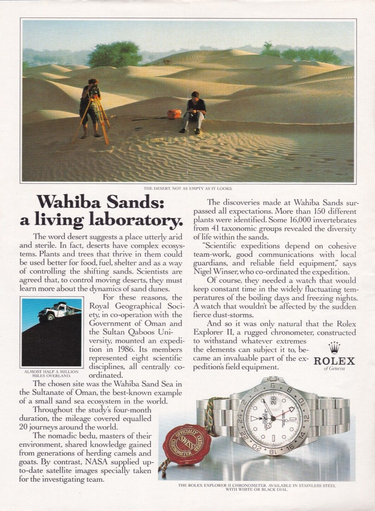 ROLEX Explorer Wahiba Sands Original  Vintage 1990 Print Ad!!