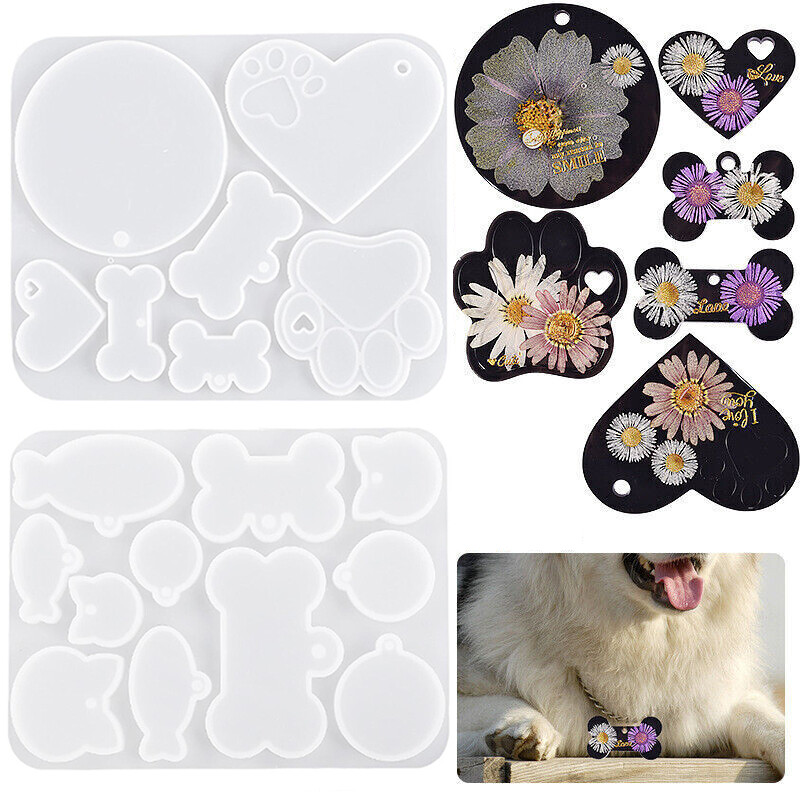 Silicone Dog Cat Tag Resin Casting Mold Pet Pendant Keychain Epoxy Mould