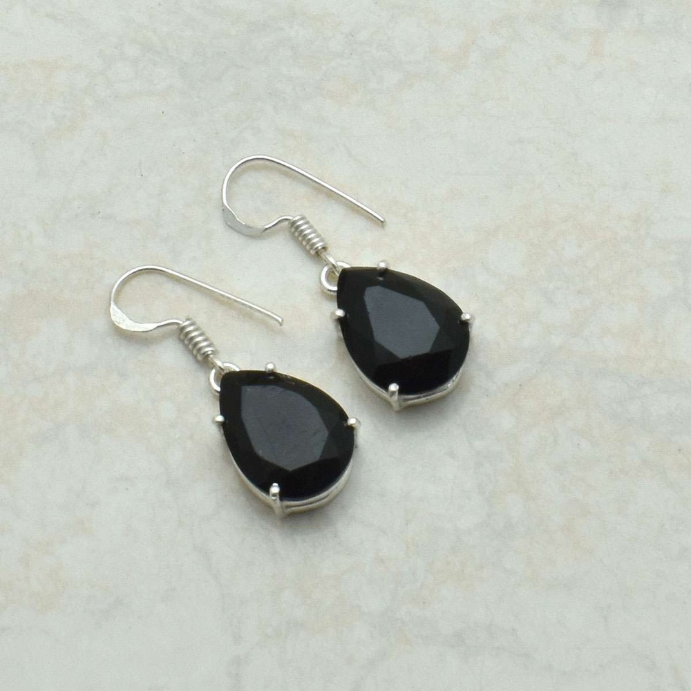 Black Onyx Gemstone Handmade Drop Dangle Earrings Jewelry Gift 1.28