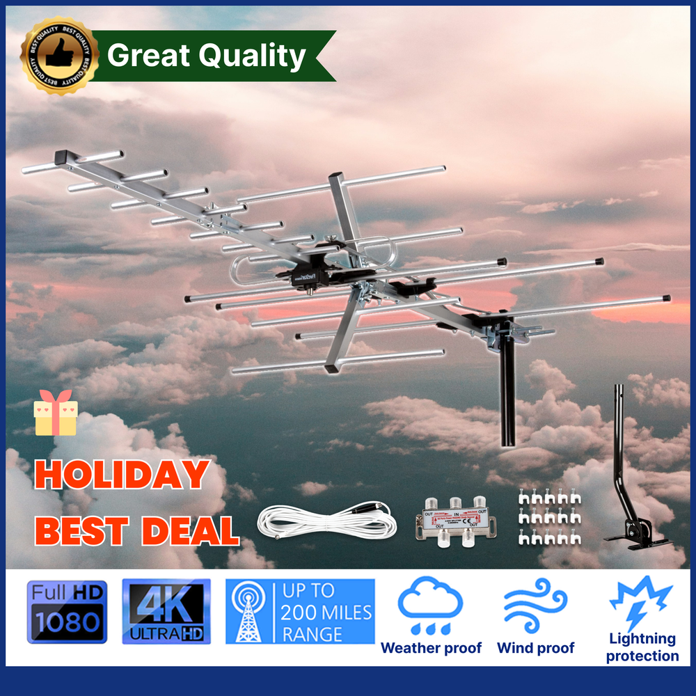 FLASH SALE Yagi Antenna HDTV Antenna 200 Mile Attic Roof Mount + Splitter Pole-image