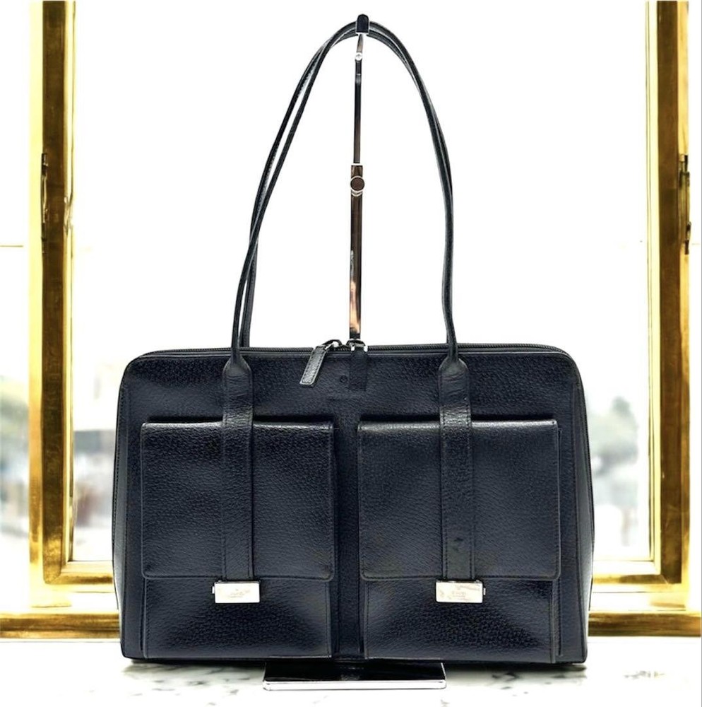 Gucci Black Leather Tote Bag for Business Commuting School Rare Find