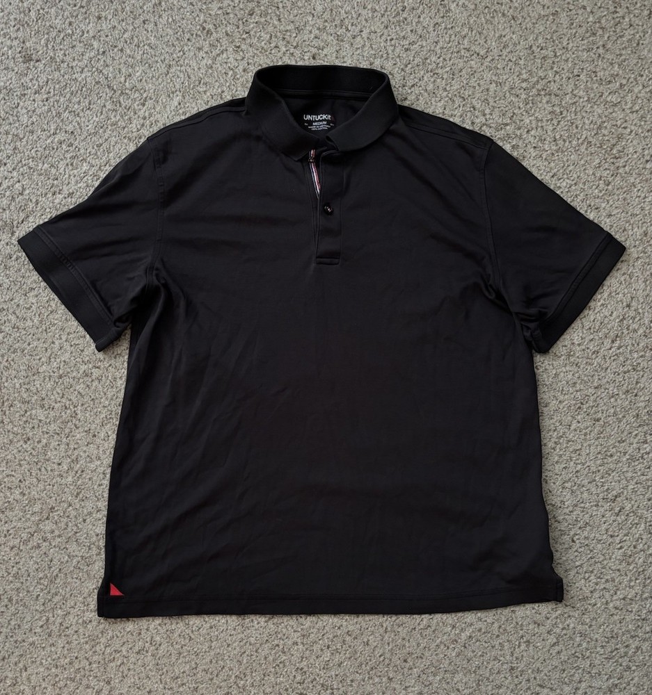 UNTUCKit Shirt Mens Size Medium Black Damaschino Short Sleeve Polo Regular Fit