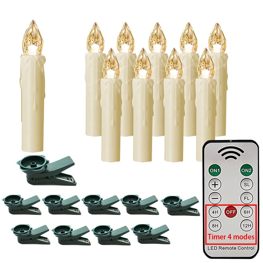 10 PCS LED Flameless Taper Candles with Remote,Small Mini Electric Dimmable F...