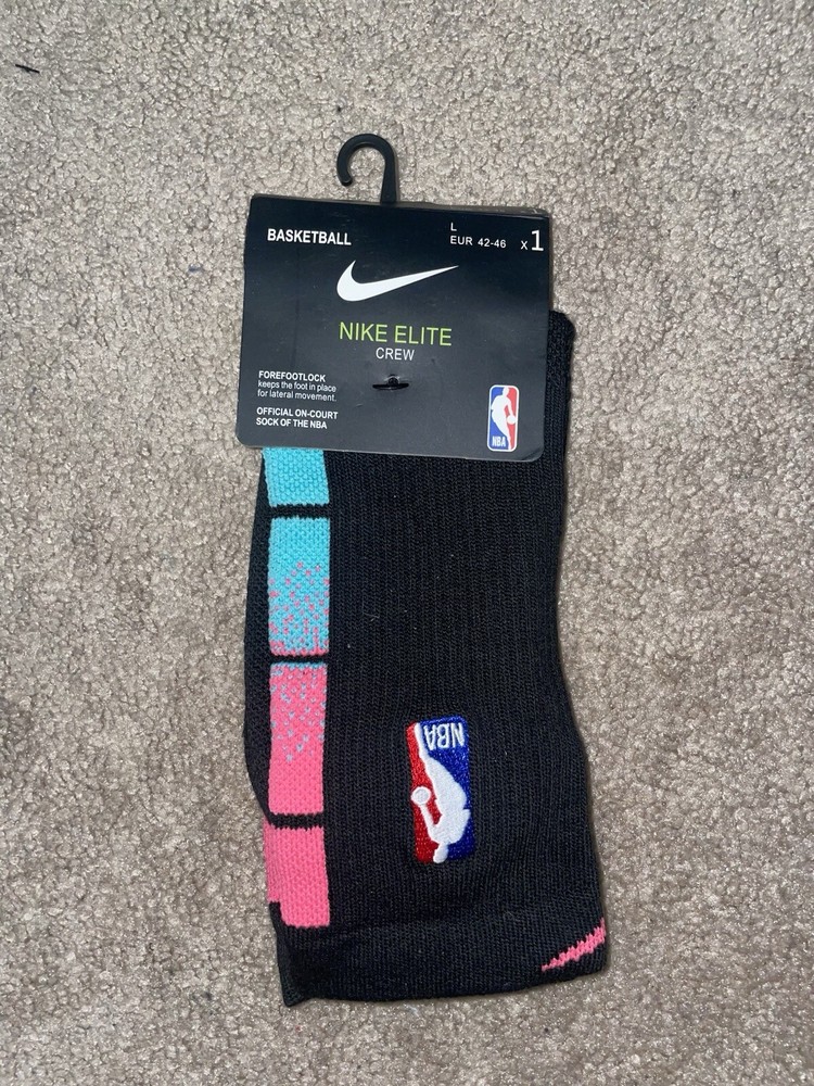 Size Large/8-12m - Nike Elite Dri-Fit NBA Basketball Crew Socks Black/Multi