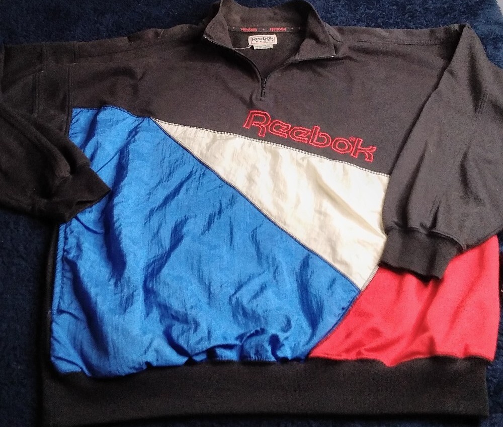 Vintage 80s-90s Reebok Sweatshirt 1/4 Zip Spellout Mens Size M
