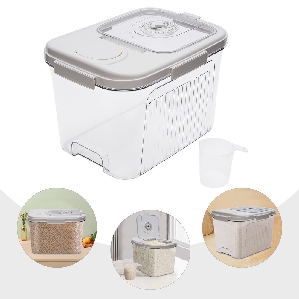 10KG Rice Storage Container Food Airtight Box Cereal Dispenser W/ Lid&Time Scale