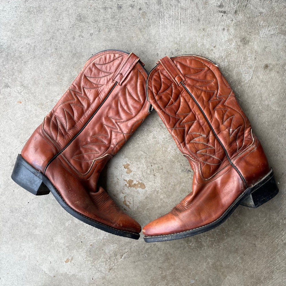 VINTAGE ACME COWBOY BOOTS 10.5D BROWN MADE IN USA LEATHER