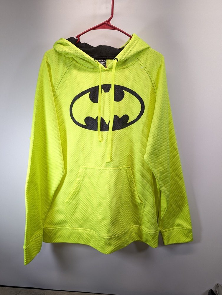 Batman DC Comics Hoodie Mens XL Neon Pullover Stretch hero Big Logo Long Sleeve