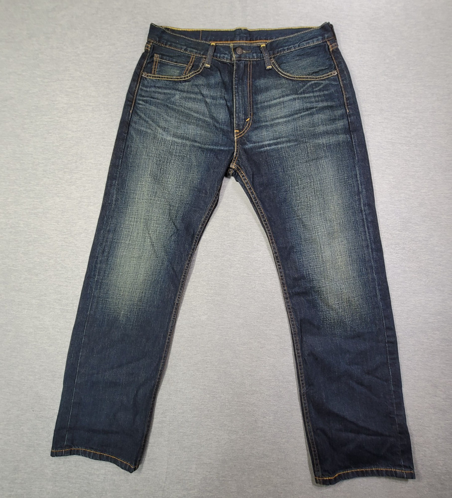 Levis 505 Jeans Mens 33x30 Blue Whiskered Classic Fit Straight Leg Denim