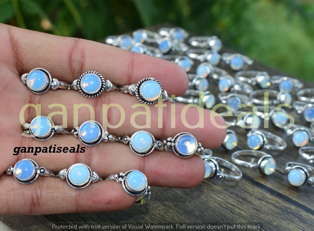 Christmas Sale ! Opalite Gemstone Ring 10pcs Wholesale Lot 925 Silver Plated-image