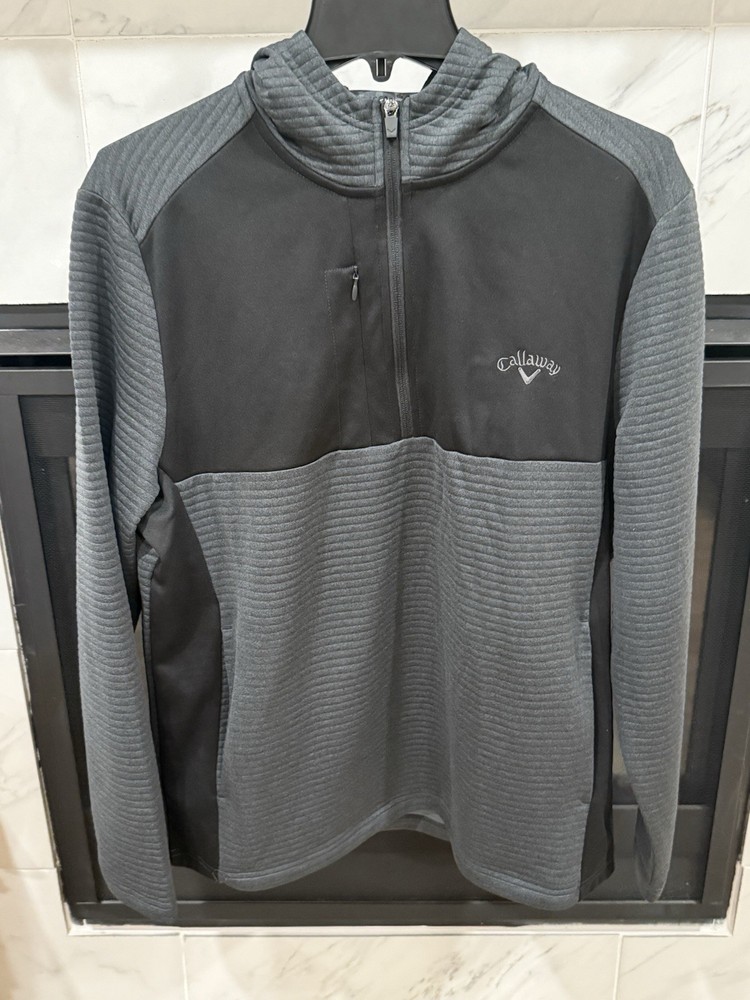 Callaway Mens Sz M 1/4 Zip Golf Performance Opti Dri Black Gray Pullover Hoodie