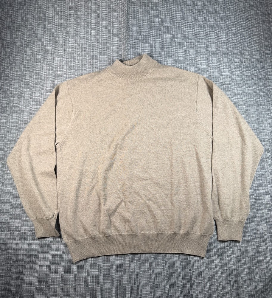Jos. A. Bank Established Sweater Mens M Beige Merino Wool Tight Knit Mock Neck