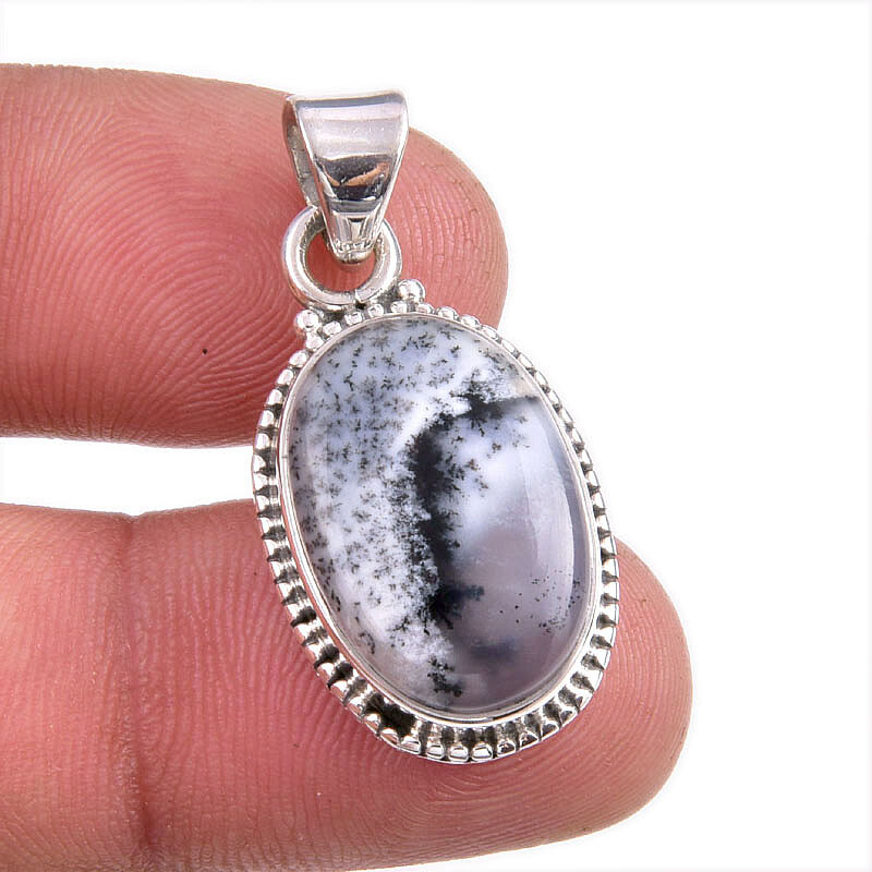 Natural Dendrite Opal Gemstone 925 Solid Sterling Silver Gift Pendant 1.5