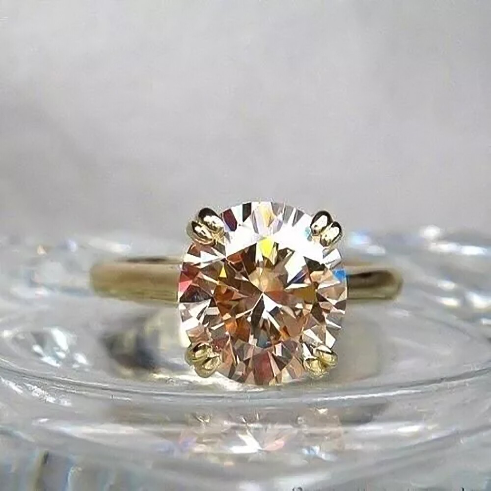 Certified 3.45 Ct Round Cut Champagne Diamond Solitaire Ring in 925 Silver