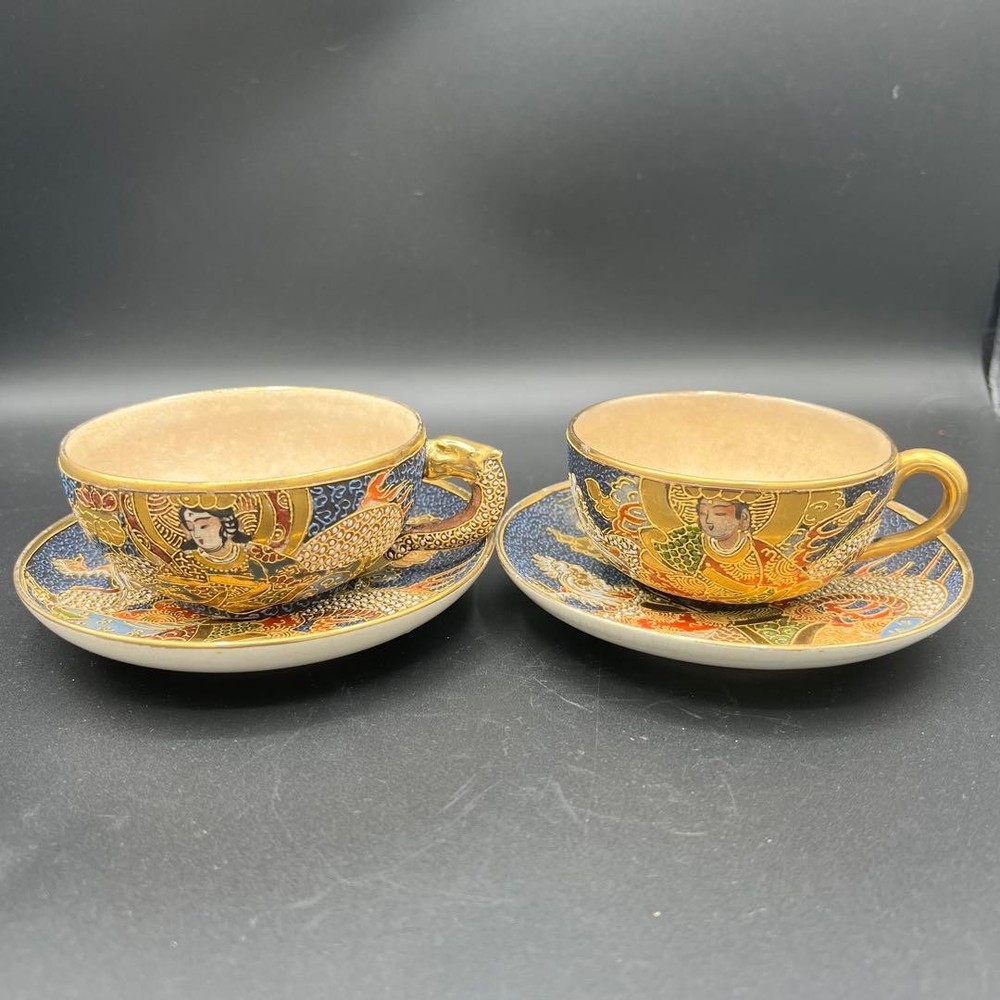 Japanese Kutani Ware [Rare item] Vintage overglaze decomori cup saucer Satsuma s