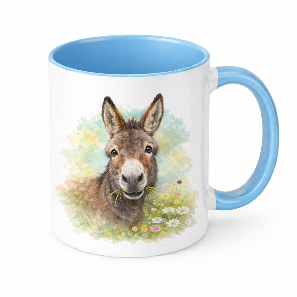 Donkey Watercolour Mug Brew Crew Gifts White Ceramic 11 oz Dishwasher Safe