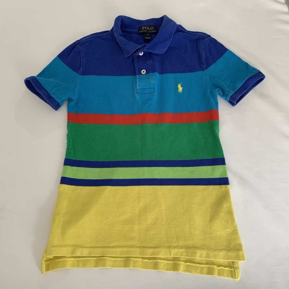 Polo Ralph Lauren Shirt Boys S/8 Multi Color Striped Short Sleeve Retro Preppy