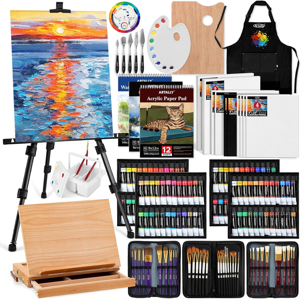 187Pcs Professional All-In-One Art Painting Kit with Aluminum & Beech Wood Easel