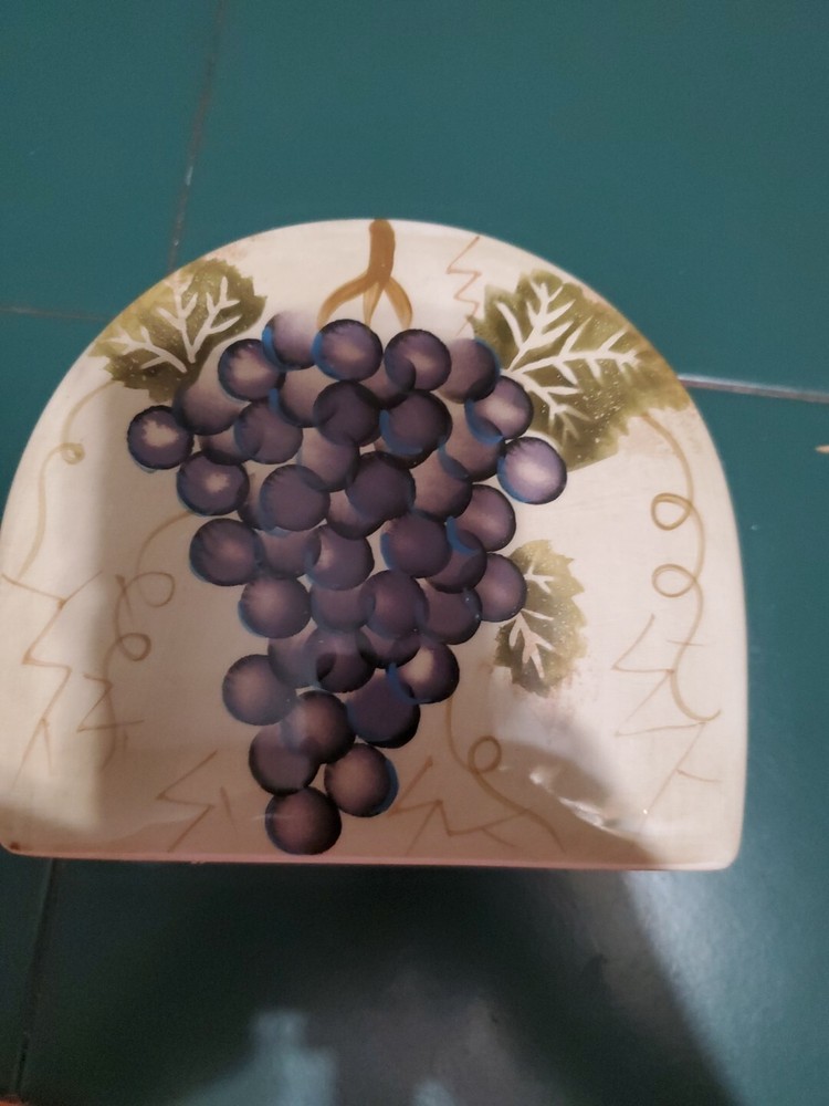Tabletops Unlimited Cabernet Hand Painted Grape Vine Napkin Holder Green Purple