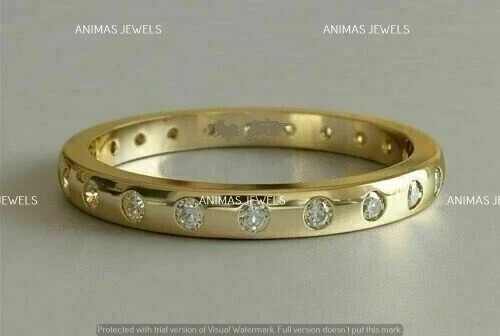 1.50 Ct Round Cut Moissanite Eternity Wedding Band Ring 14K Yellow Gold Plated