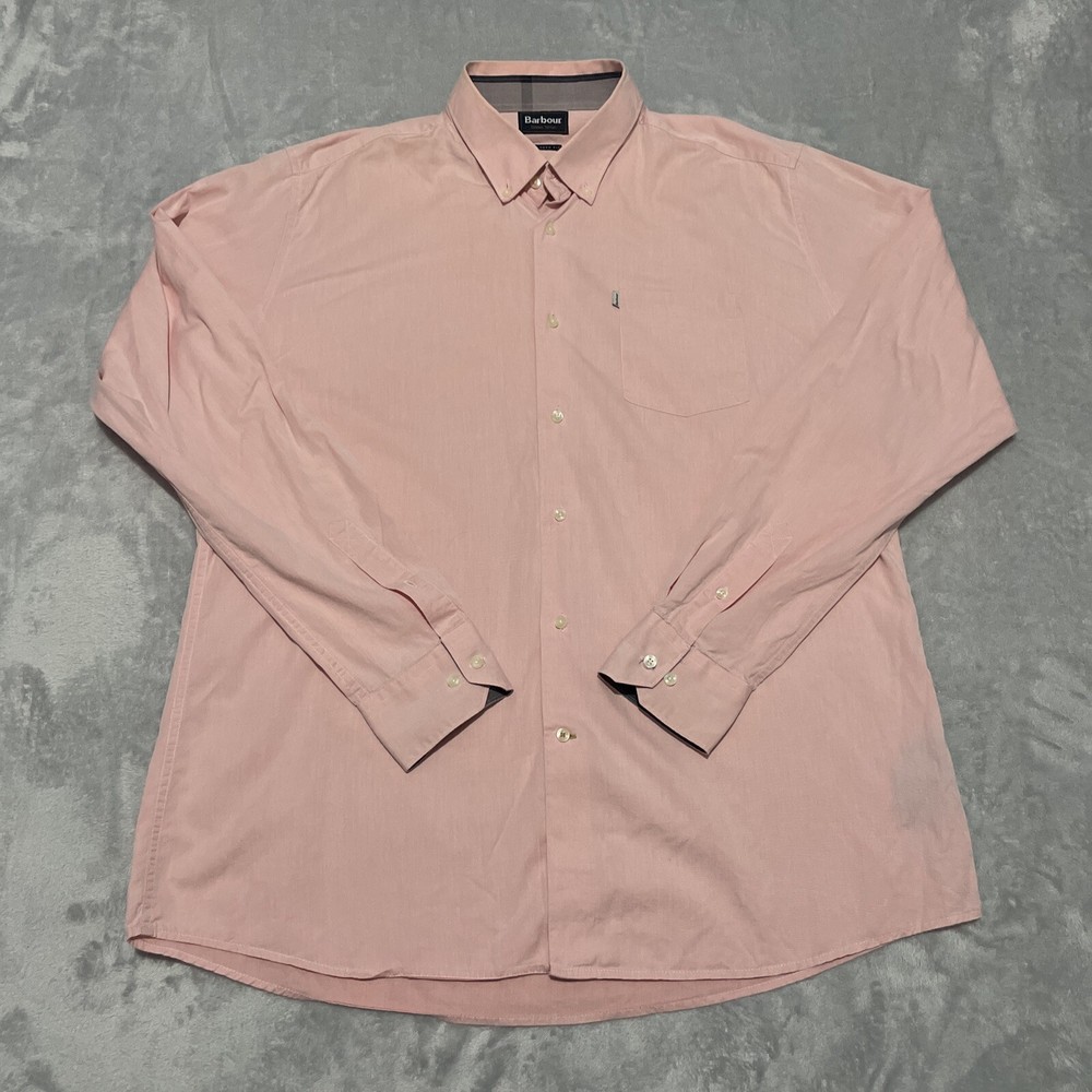 barbour Shirt Pink Dress Tartan Oxford Tailored Long Sleeve Size Large XL