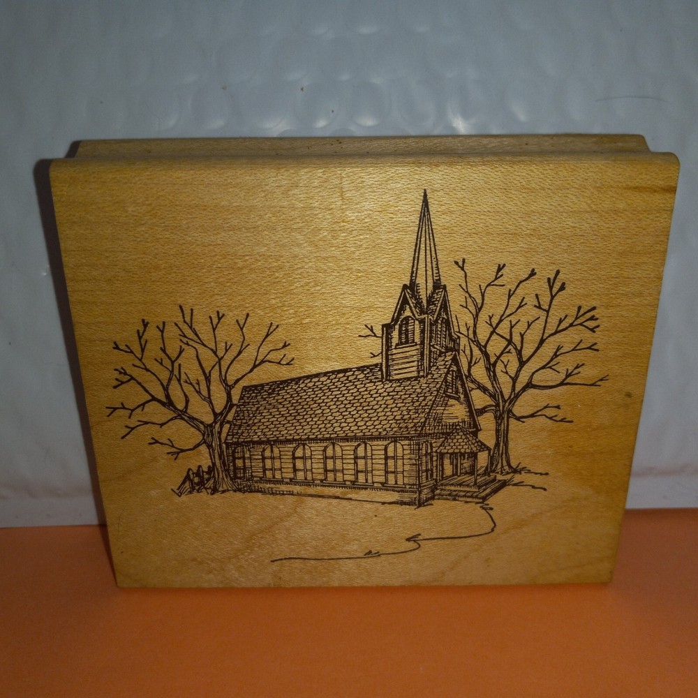 Art Impressions Church Schoolhouse Treess Wood Rubber Stamp