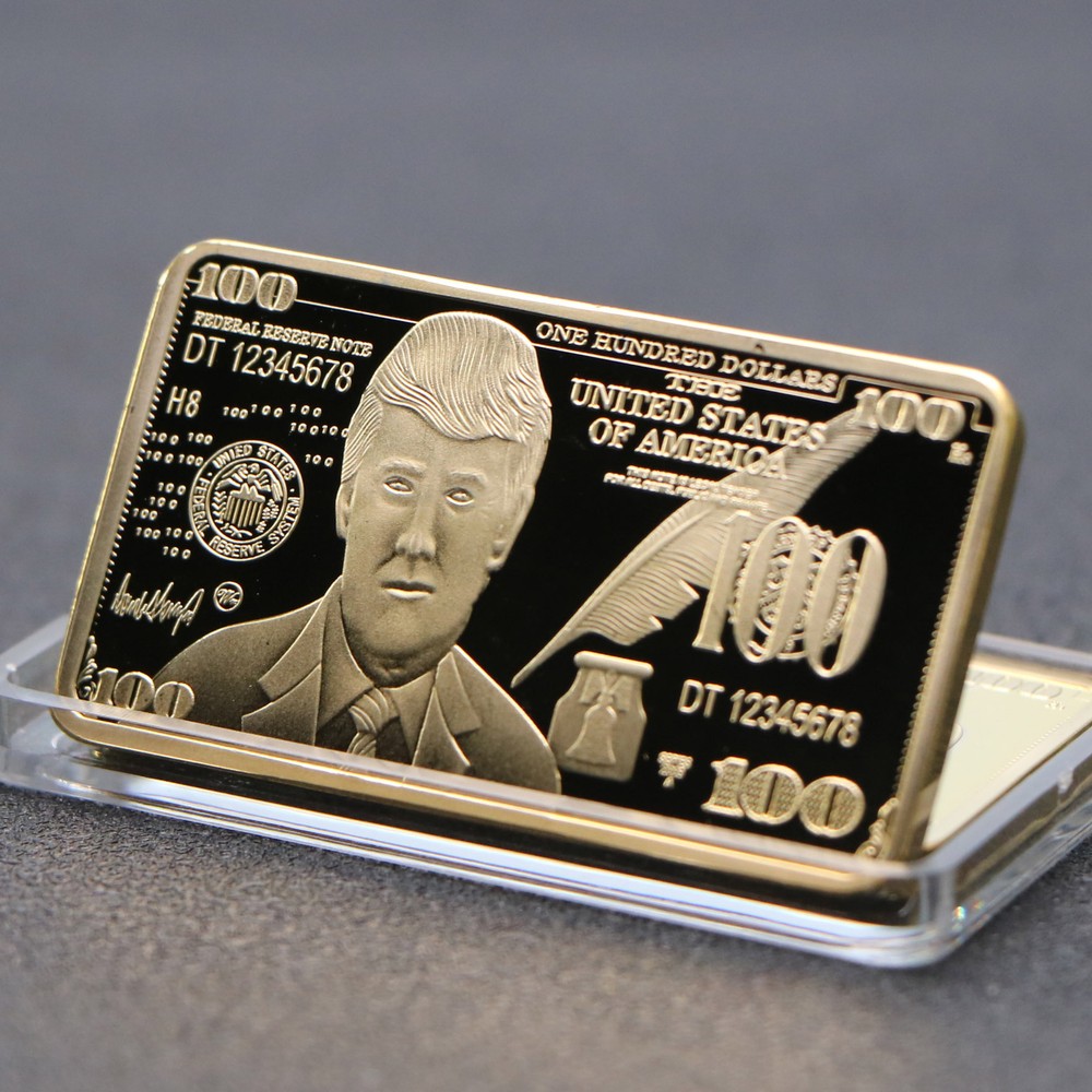 USA 2024 President Donald Trump $100 Gold Colored Commemorative Bar Collectible