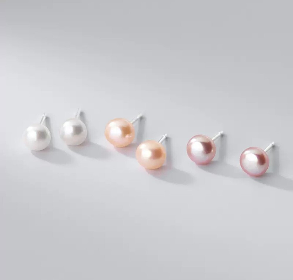 Women S999 Sterling Silver Freshwater Pearl Stud Earrings