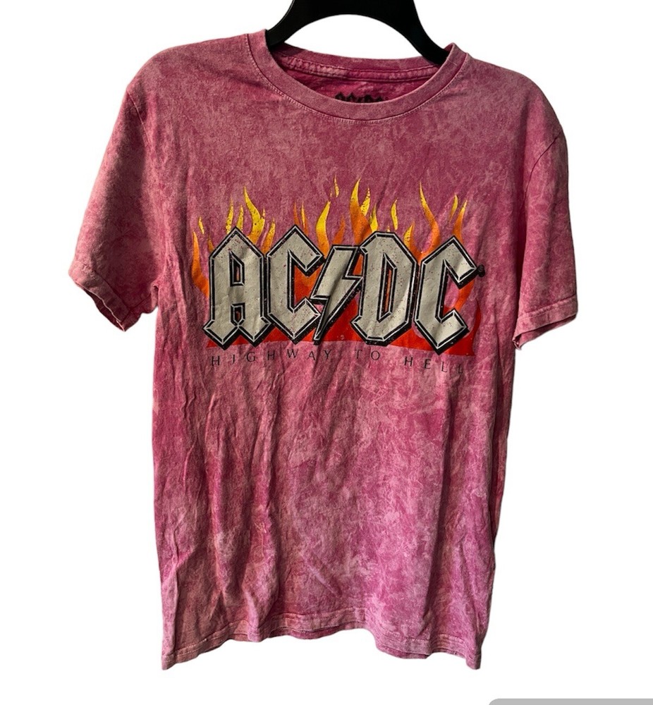 ACDC Band Tee Shirt Adult Sz S Highway To Hell Pink Tie Dyed T-Shirt