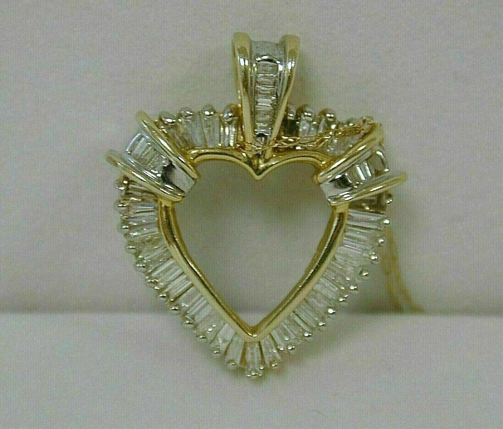 2Ct Baguette Cut Simulated Diamond Heart Shape Pendant In 14K Yellow Gold Plated