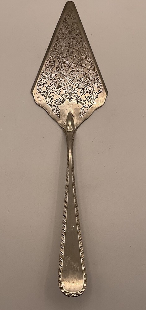 Vintage Italy Silver Plate Serrated Cake Pie Server with Elegant Embossed Design