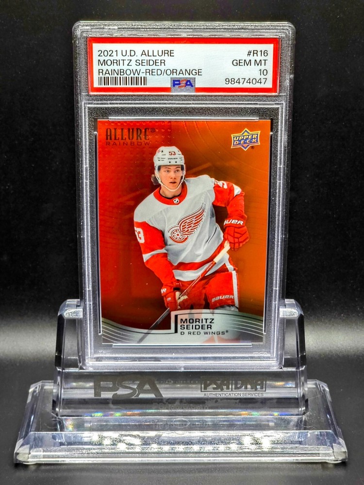 TEAM MATCH! Moritz Seider 2021 UD Allure Color Flow Red/Orange RC #R16 PSA 10