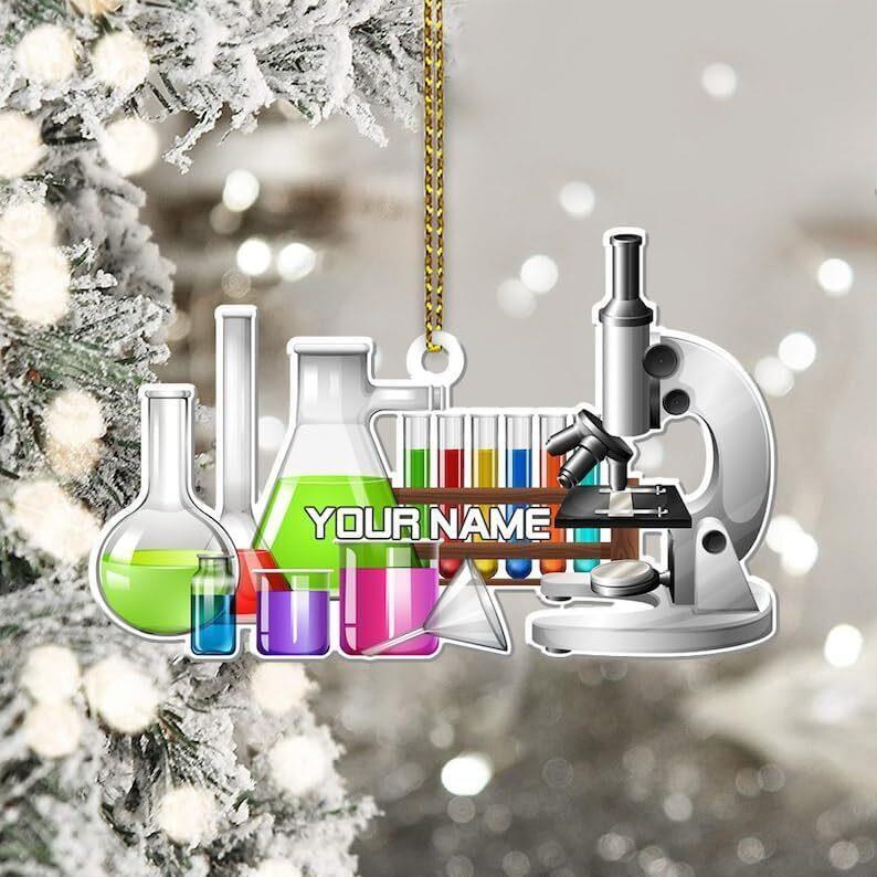 Personalized Chemistry Glass Shape Flat Ornament Biological Science Christmas Or