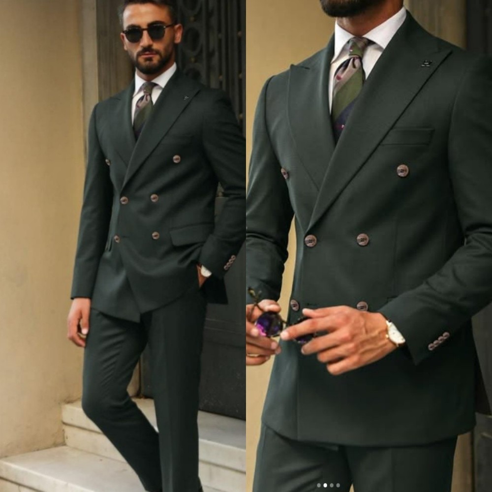 Olive Men's Formal Suit Double Breasted Business Offical Tuxedo Jacket Workwear