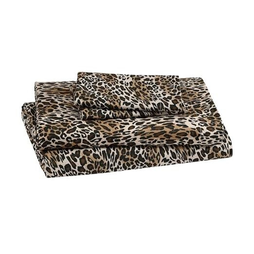 Printed Microfiber Sheet Set, Soft Comfortable Easy Care, Queen Zara Leopard