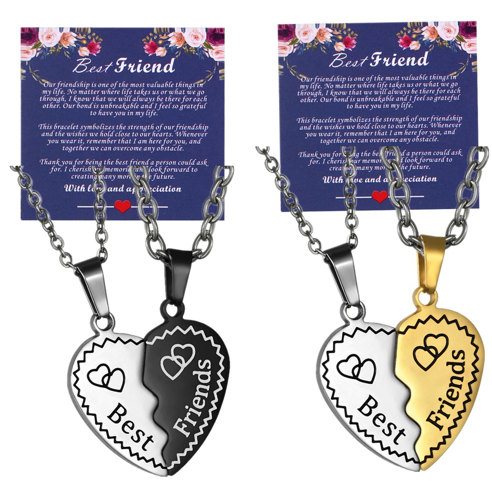 2pcs Matching Best Friends Heart Shape Pendant Stainless Steel BFF Necklace Set