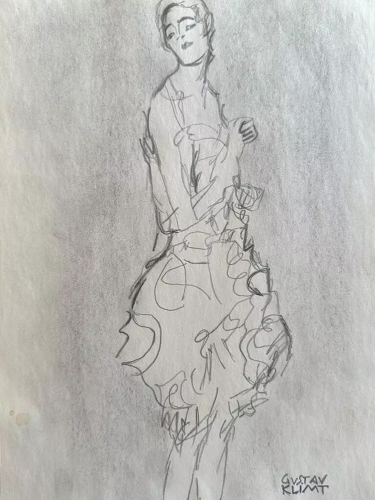 Gustav Klimt COA Art Drawing Painting Vintage Handmade Signed Original Paper